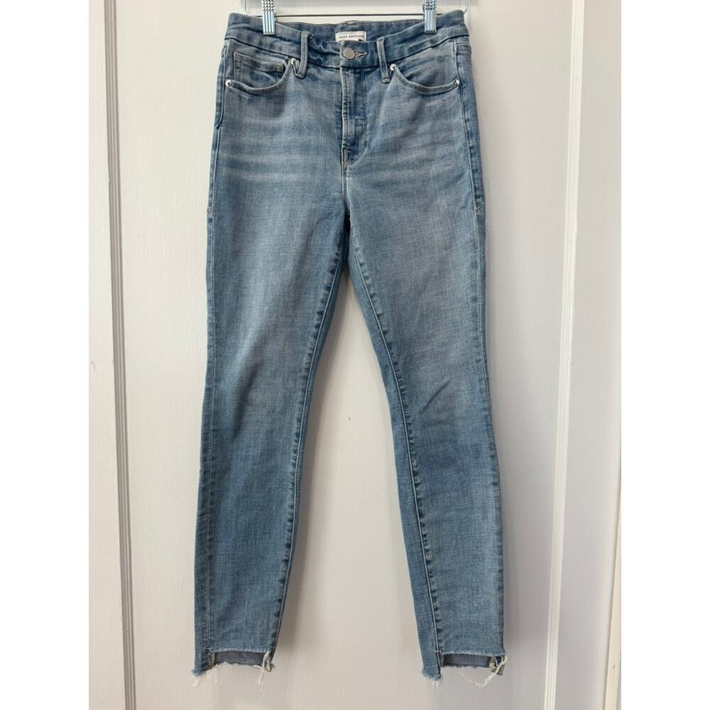 Good American Women's Light Wash Denim Raw Hem Skinny Jeans Size 4/27
